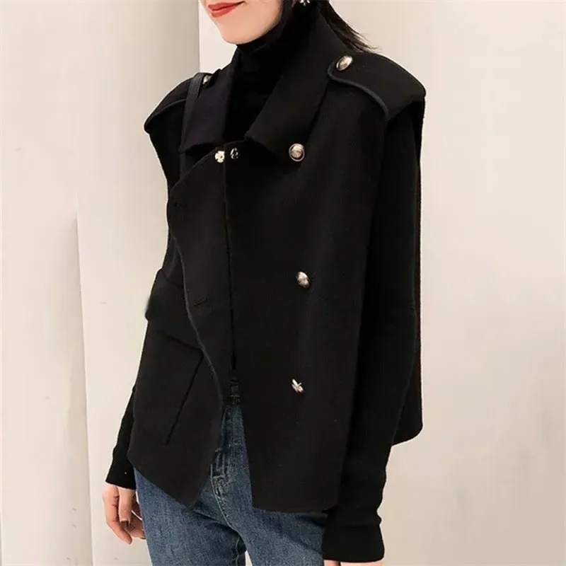 Herfst Winter Korte Wollen Vest Jas Vrouwen Nieuwe Losse Pak Kraag Vestidos Jas Single-Breasted Pure Kleur Vest vrouwelijke