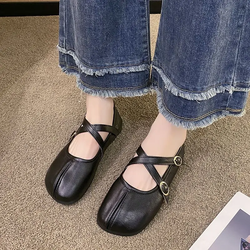 Round Toe Ladies Footwear Spring and Autumn Mary Jane Women's Flat Shoes Cheap Liquidation Casual Popular Stylish Social 39 Shoe