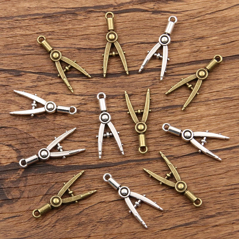 20PCS 11*28mm Metal Alloy Two Color Pencil Compass Charms Study Pendant For Jewelry Making DIY Handmade Craft view 2