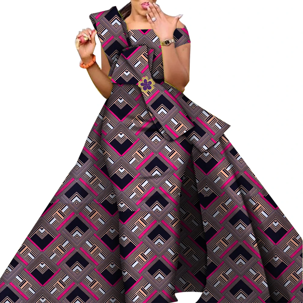 

African Dresses for Women Danshiki Traditional Skirt Fashion 100% Cotton Newest Design Dresses for Wedding WY4630