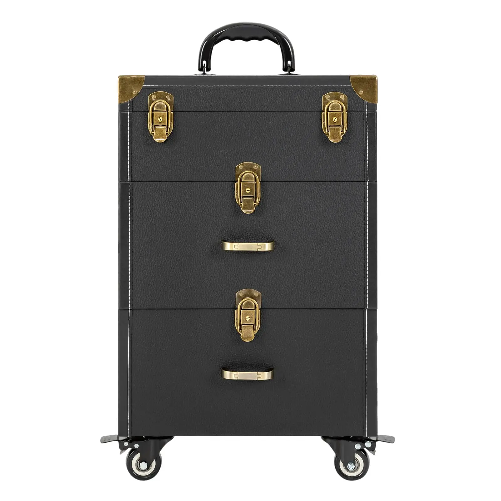 2025 3-Tiers Portable Rolling Makeup Train Case Salon Cosmetic Trolley Organizer Box Cosmetics Storage Case for Travel Makeup