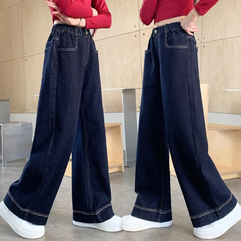

Girls' winter trousers wide-leg pants for Girls clothing Children's Fleece Jeans denim long pants