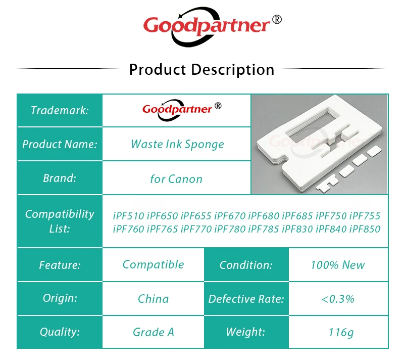1X MC-10 1320B014AA Waste Ink Tank Pad Sponge for CANON iPF 650 655 670 680 685 750 755 760 765 770 780 785 830 840 850 786 686