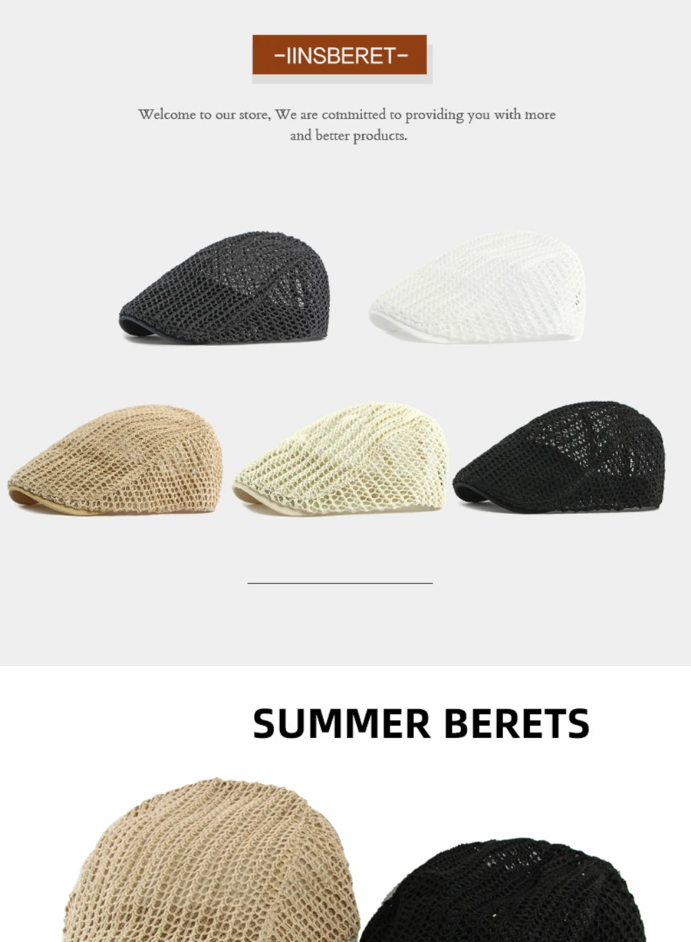 HT5098 Herren- und Damen-Baskenmützen für Frühling und Sommer, Atmungsaktive Künstler-Baskenmütze mit Lochmuster, Verstellbare Baskenmützen – Detail 1
