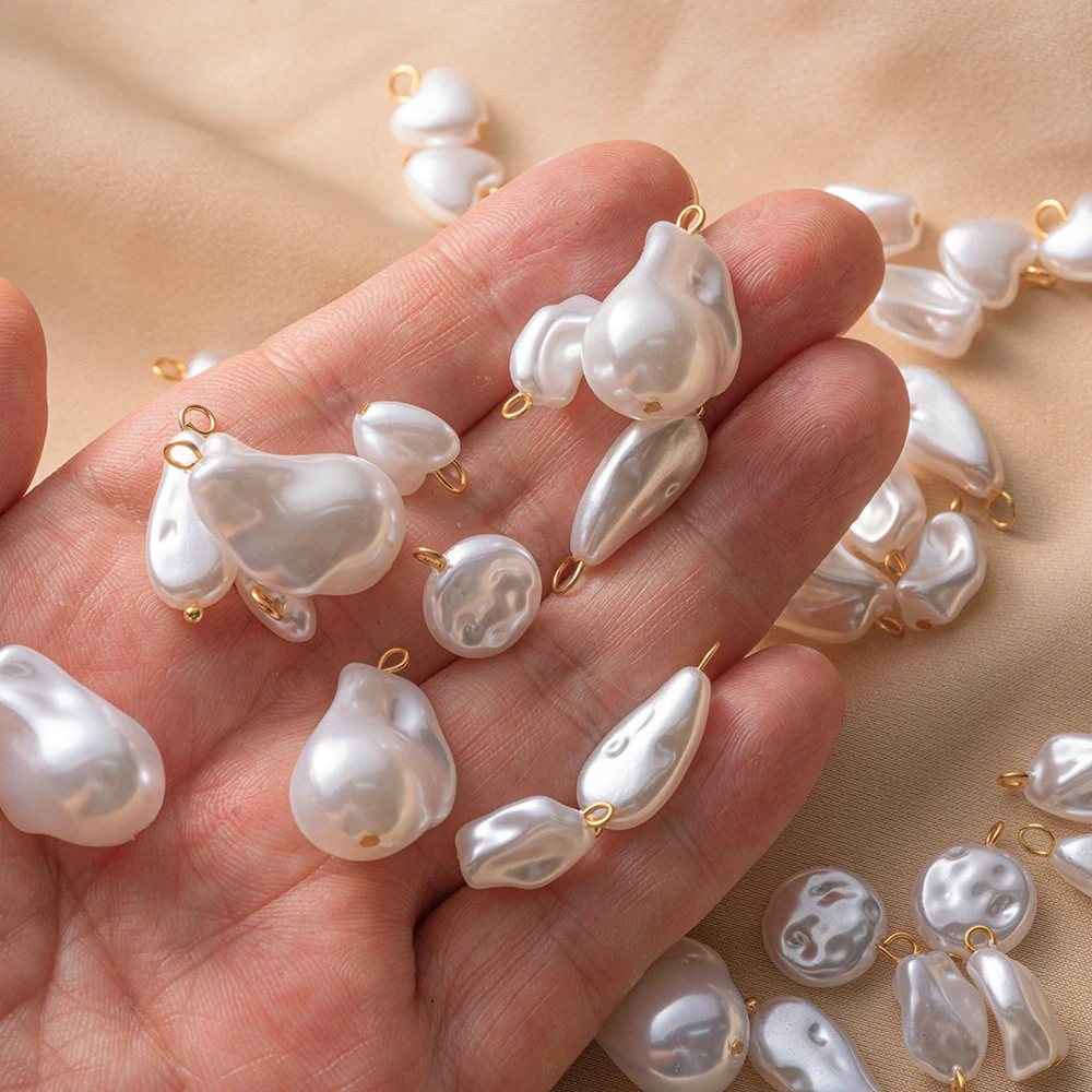 10Pcs Stainless Steel Pearl Small Charm Baroque Pendant with Loops for diy Jewelry Necklace Bracelet Earring Making Craft