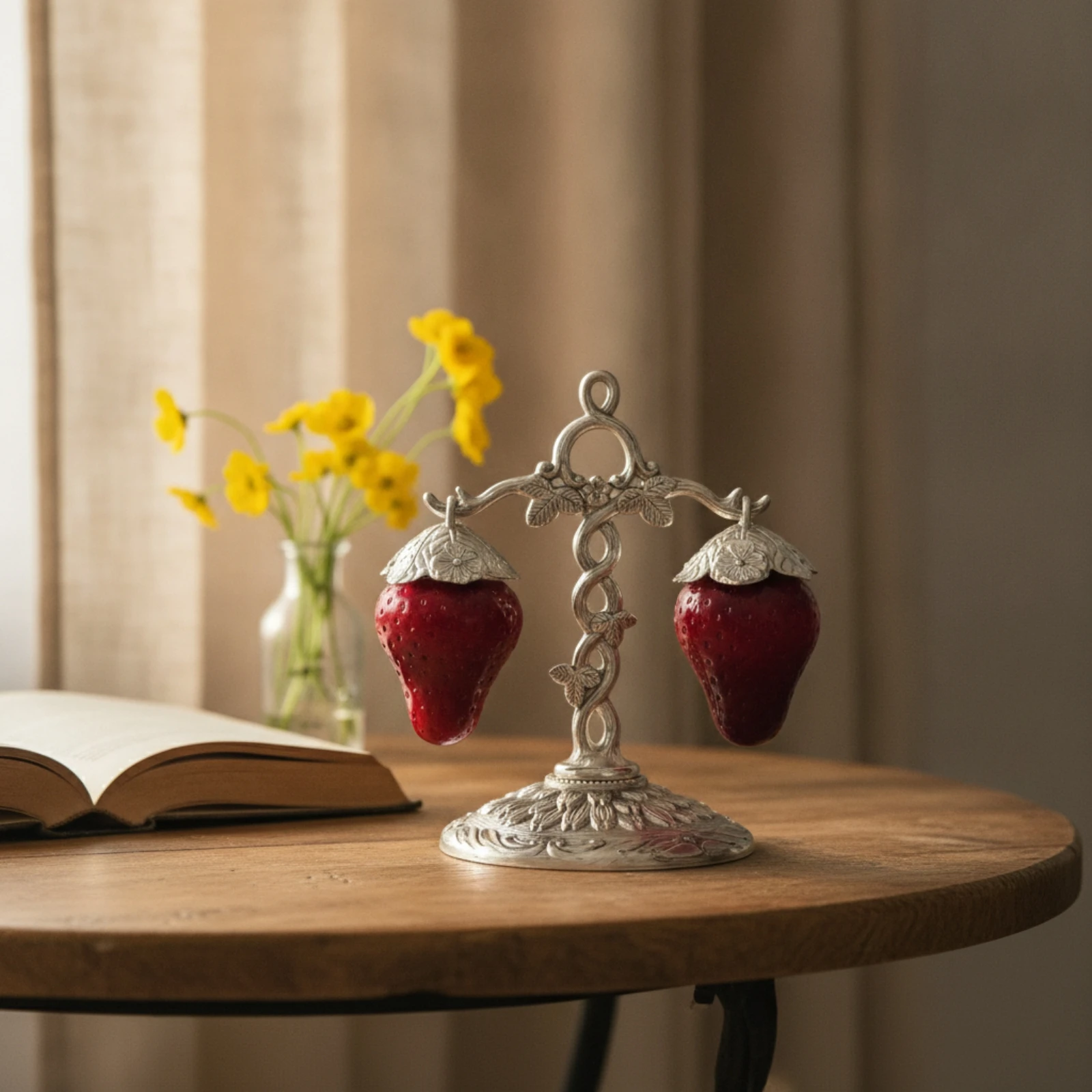 Strawberry Condiment Server Vintage-Style Condiment Holder with Stand Seasoning Cellar with Hanging Pots Ornate for Hosts view 5