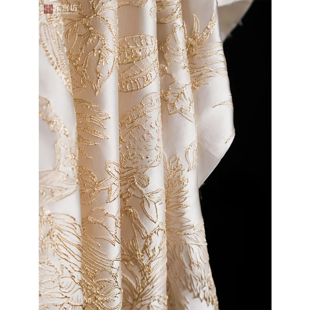 

Китайский стиль цвета шампанского, позолоченная вогнутая и выпуклая рельефная и глянцевая опущенная ткань, дизайнерское платье, юбка, ткань ханьфу