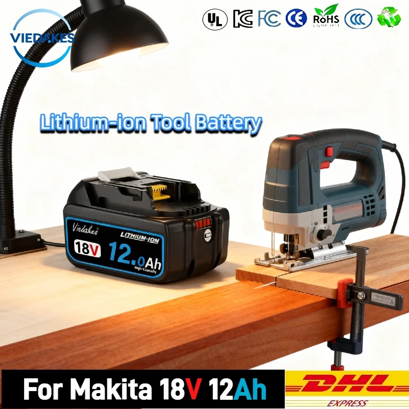 

100% replace for Makita 18V Battery, 12Ah lithium-ion batteries, For Makita 18V Power Tool DDF487 DTW700 DGA405 DTD173 HR140Z