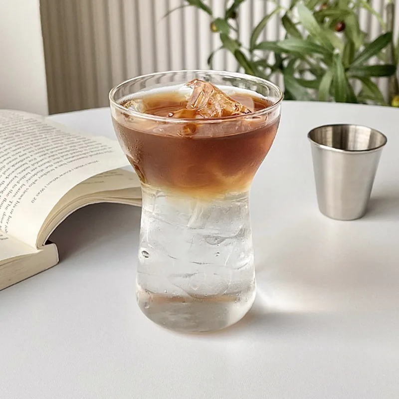Ins Style Glass Cup for Iced Americano Coffee Cold Brew Milk Juice Drinkware Breakfast Beverage