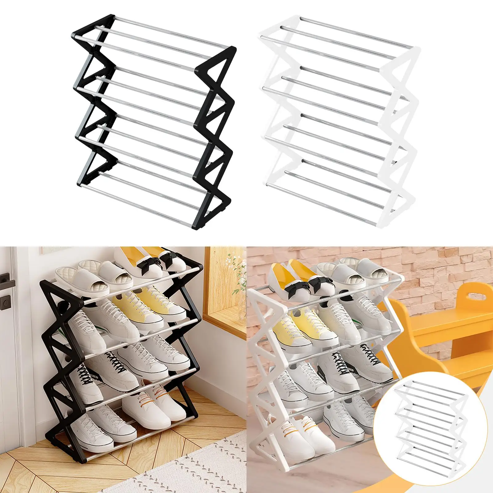 4 Layer Steel Tubes x Frame Shoe Rack Shoe Cabinet Simple Assembly for Entryway
