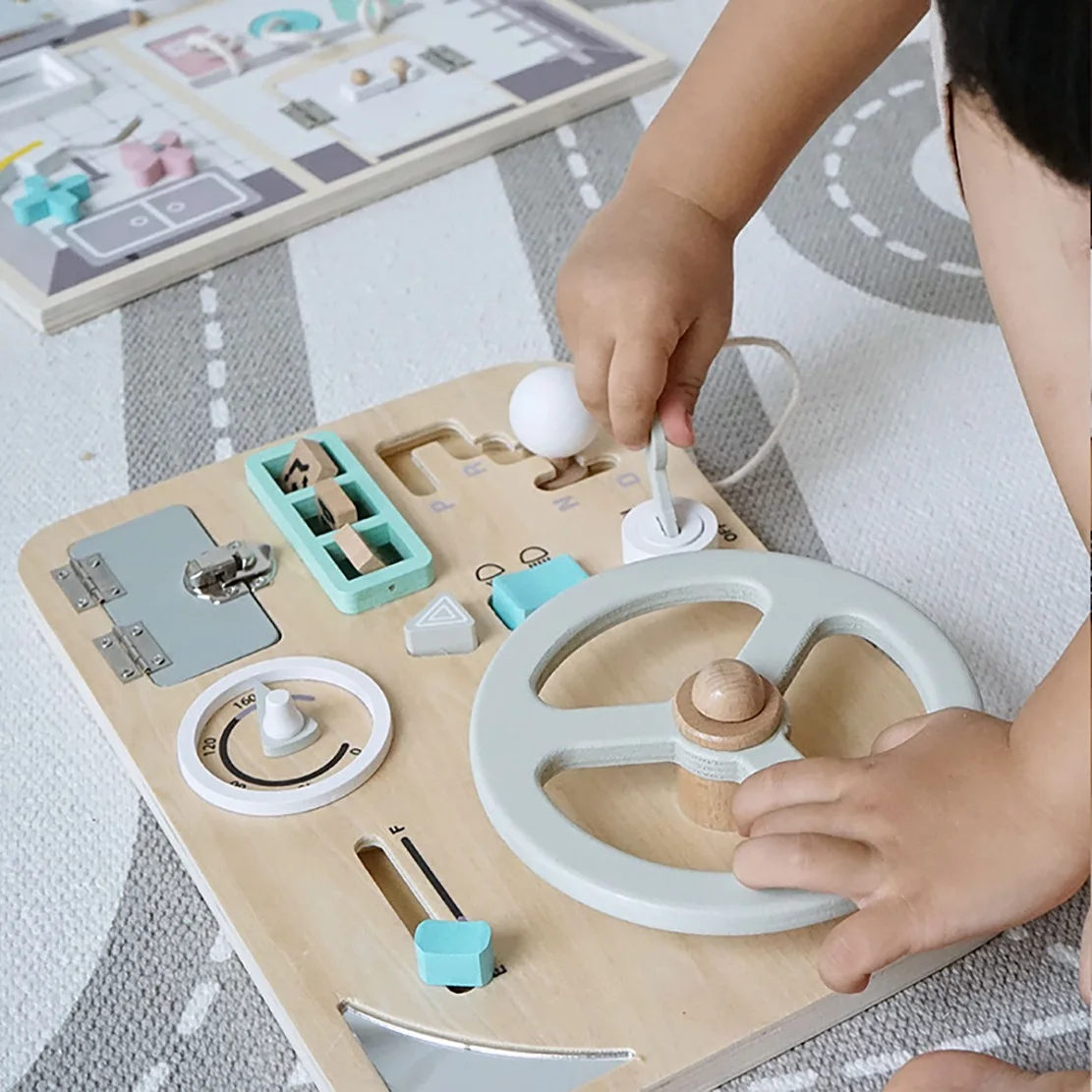 

Modern Simulation Steering Wheel Driving Carseat Wooden Toy Puzzle Unlocking