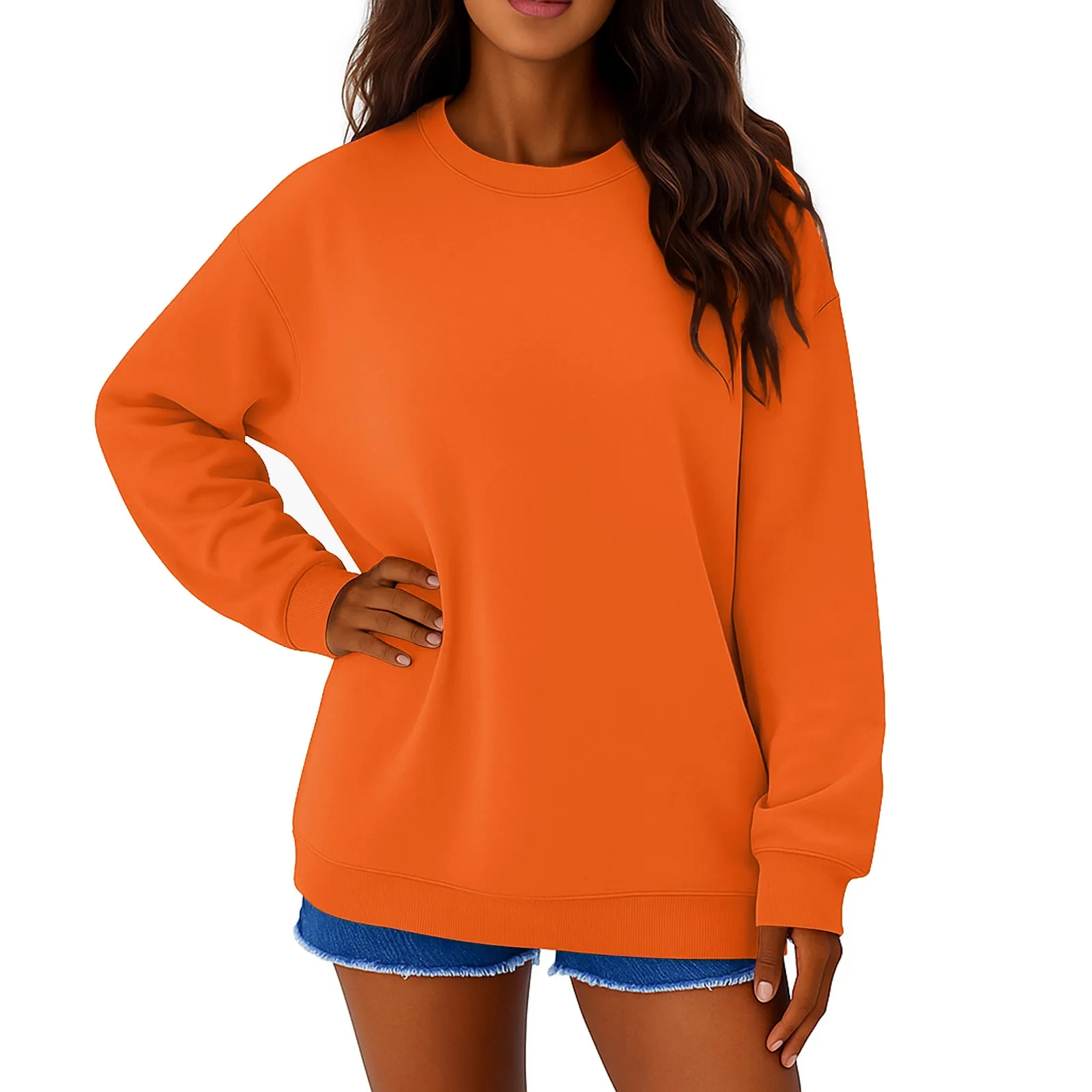 Moletom feminino de cor sólida moda veludo em torno do pescoço solto casual topo pulôver confortável outono inverno pullovers