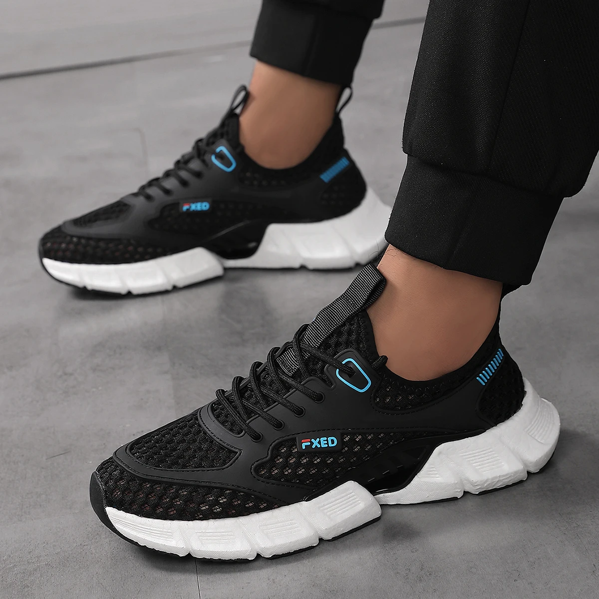 Sapatos masculinos de malha casual, sola macia respirável, leve, para pesca ao ar livre, sola macia, sapatos de malha masculinos