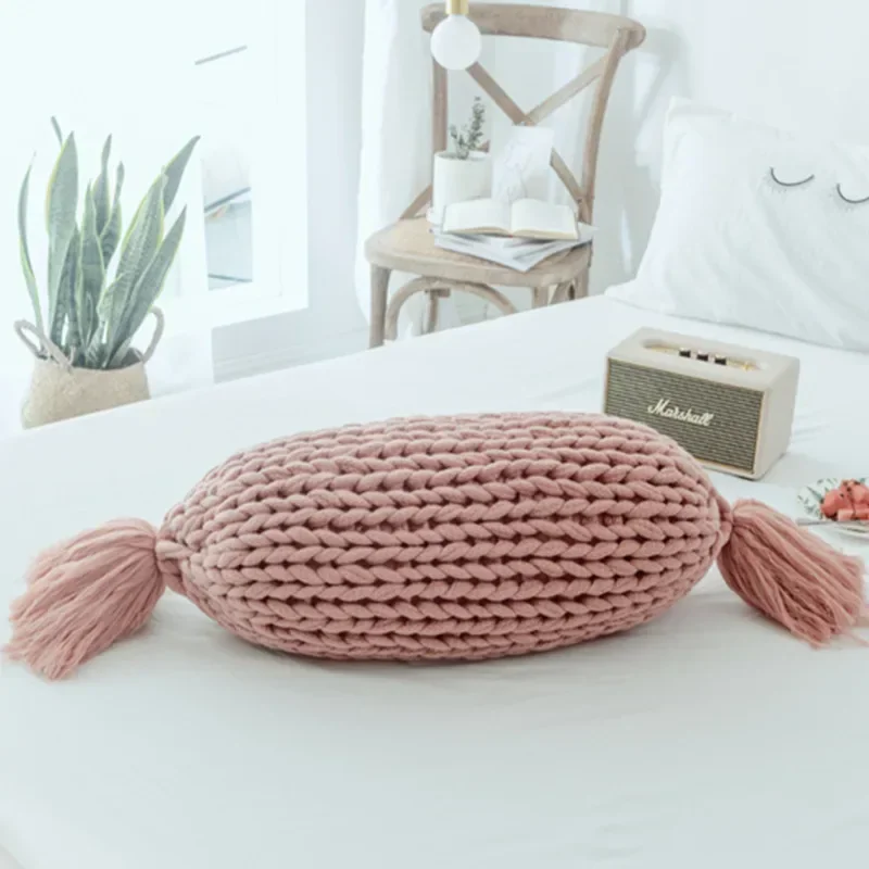 

Cross-border creative candy futon pillow waist rests Nordic design handmade woolen sofa cushion cushion solid color cushion