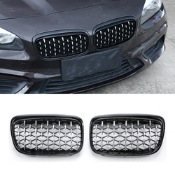 A Pair Chrome Diamond Kidney Grilles Meteor Style Front Bumper For BMW 2 Series F45 228i 220i 235i 2014-2018 Car Accessories