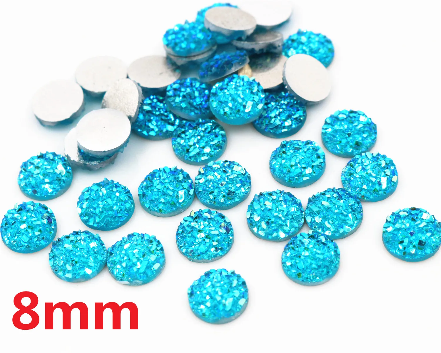 New Fashion 8mm 40pcs Water Blue AB Colors Natural ore Style Flat back Resin Cabochons For Bracelet Earrings accessories-O5-09