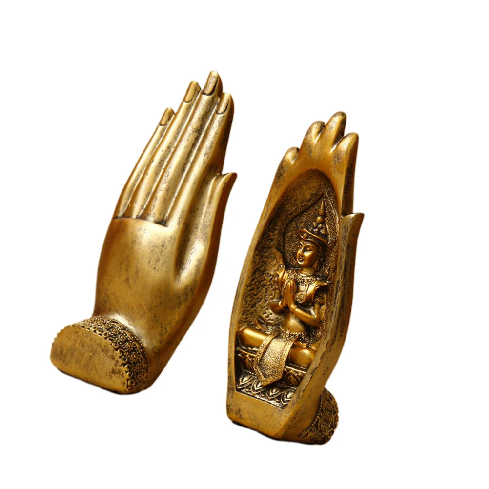 

Buddha Hand Shaped Desktop Decoration Golden -219421 Handmade Resin Art Creative Craft for Home Office Table Ornament Unique