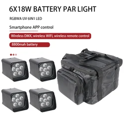 6X18W RGBAW UV 6in1 Battery 4x18w Powered Phone Control LED Par Light Smart DJ LED Uplight For Xmas Party Event Wedding Light