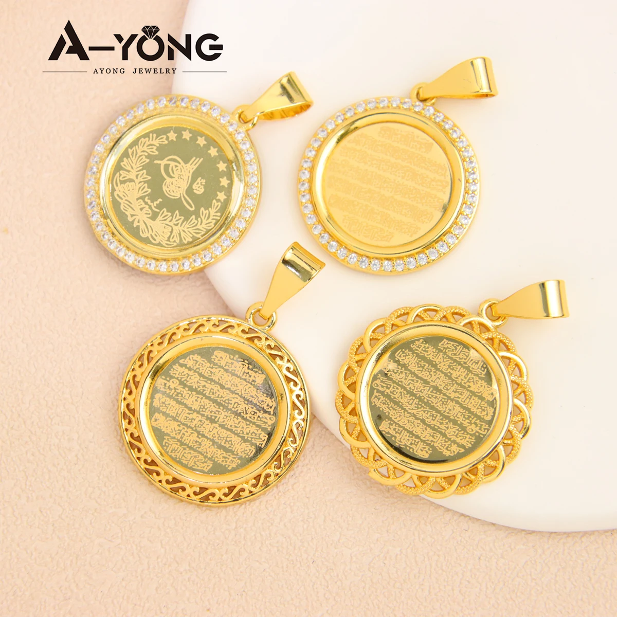AYONG Turkish Coin Pendant 18k Gold Plated Dubai Middle East African Round Necklace Pendants Bridal Wedding Religious Jewelry