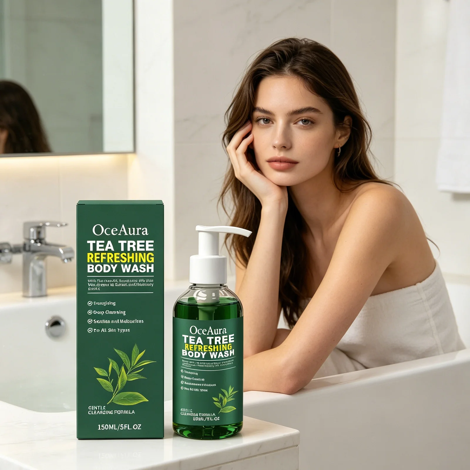 OceAura Tea Tree Body Wash Refreshing Eliminates Odors Dirt Remover Oil Control Deep Cleansing of Skin Care Products Shower Gel