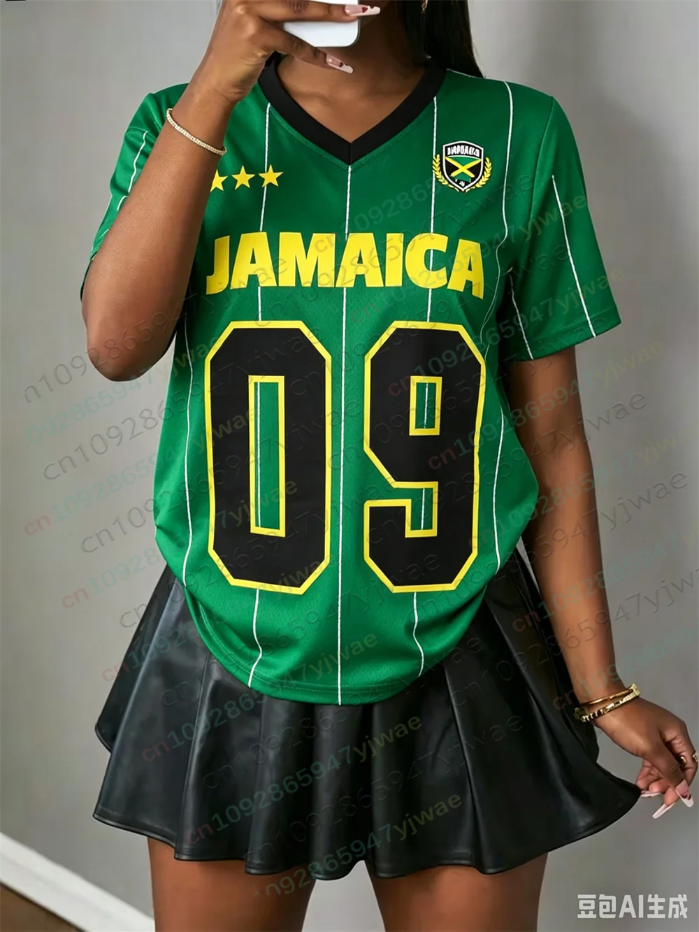 2026 Jamaica Mesh Soccer Jersey Striped Letter Printed Short Sleeved Fashionable Streetwear Summer Women'S T-Shirt Y2k Top