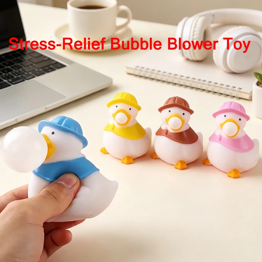 2026 New Squeezing and Bubble Blowing Adult Stress Relief Toy Cartoon Pinching and Music Duck Blowing Balloon Rebound Doll