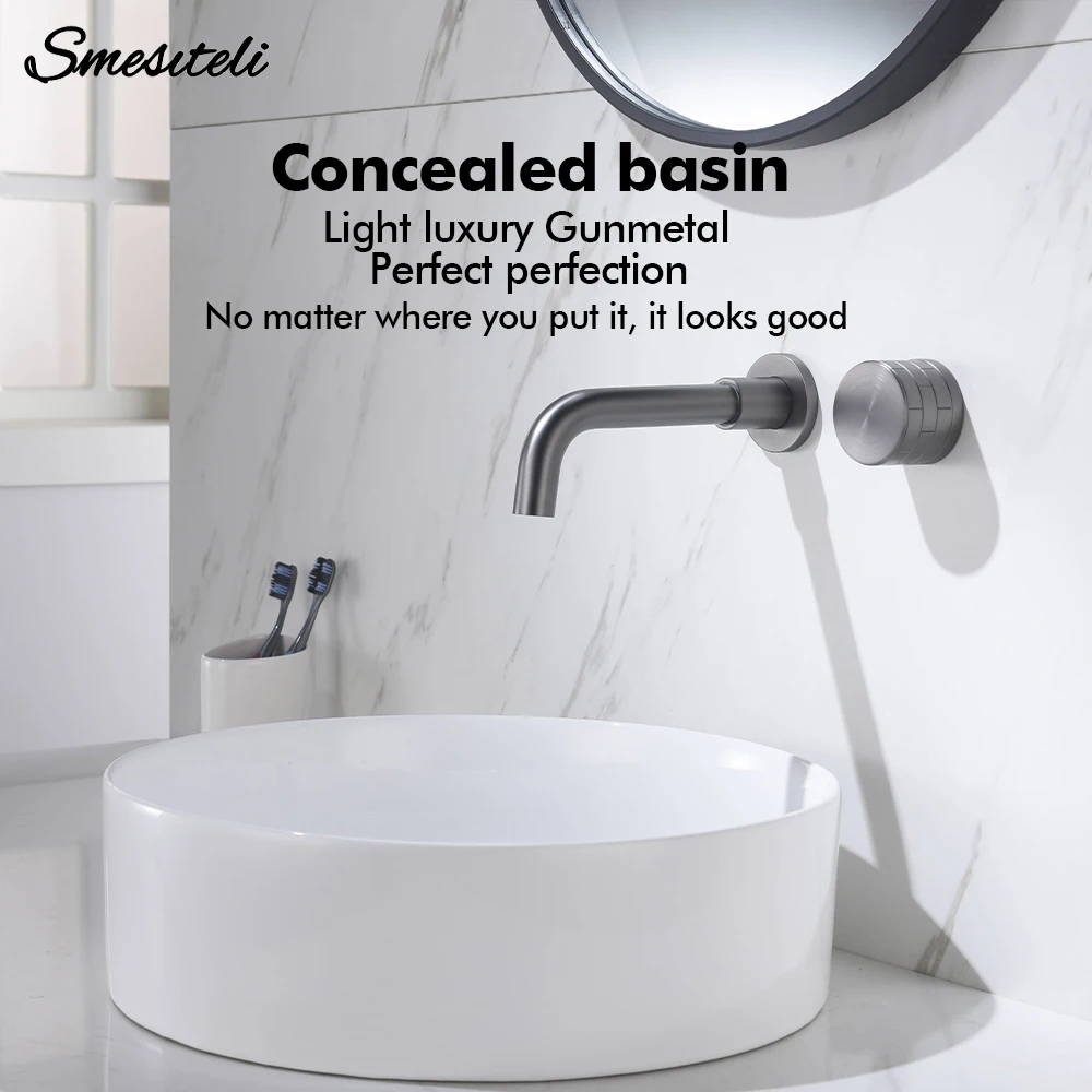 Gunmetal Basin Tap Small Square Pattern Bathroom Faucet Hot And Cold Concealed Box Control Support Sink Mixer Single Knob Tap