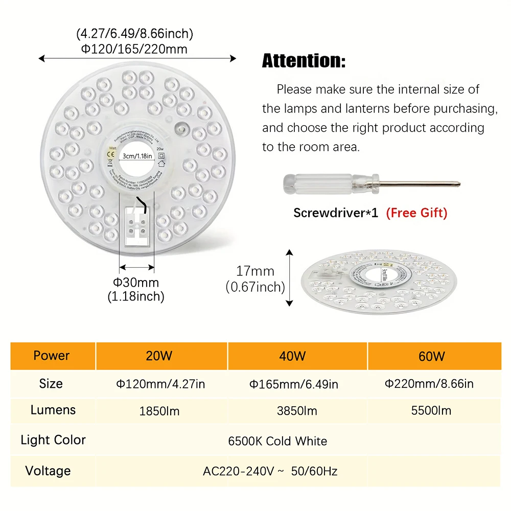 LED Panel Light Ceiling Lights LED Module 220V 110V Ceiling Fan LED Light Kit 20W 40W 60W 100W Round Replacement LED Panel Board