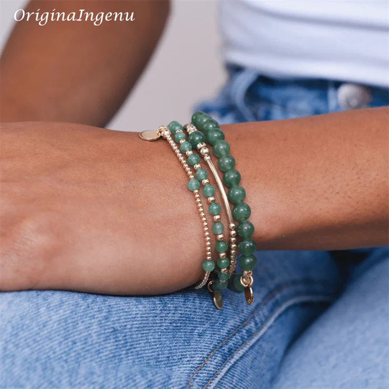 14K Gold Filled Aventurine Bracelet Stack Elasticity Bracelet Exquisite Jewelry Tarnish Resistant Jewelry Gold Beaded Bracelet