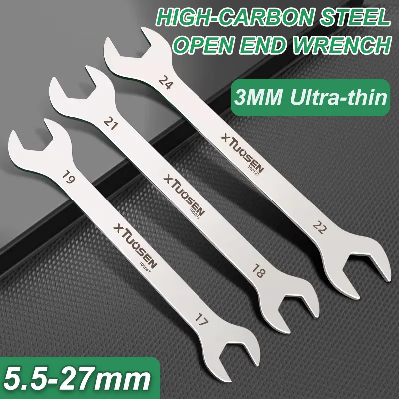 1Pcs 5.5-27MM Ultra-thin Open End Wrench, High Carbon Steel Double-end Flat wrench, Multi-Function Open-end Wrench, Repair tools