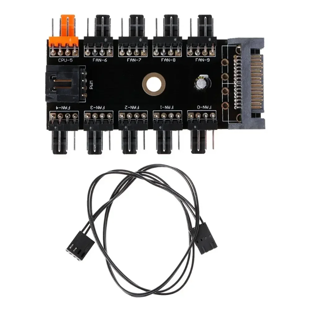 PCB Adapter SATA 1 To 10 Way Splitter PWM Cooling Fan Hub 4-Pin 12V Power Socket PCB Adapter
