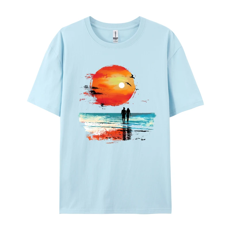 

Sunset Beach Walk T-shirts Silhouettes Unique Pure Cotton O-Neck Man Tops Shirt Designer Mother Day T Shirt Thanksgiving