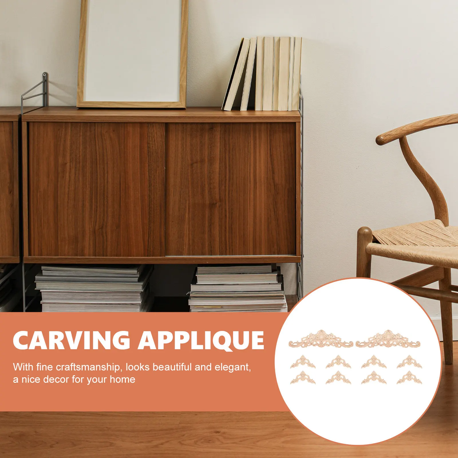 

10Pcs Exquisite Hand Carved Wooden Appliques Unfinished Wood Decals for Furniture DIY Cabinet Door Window Decor Vintage Chic