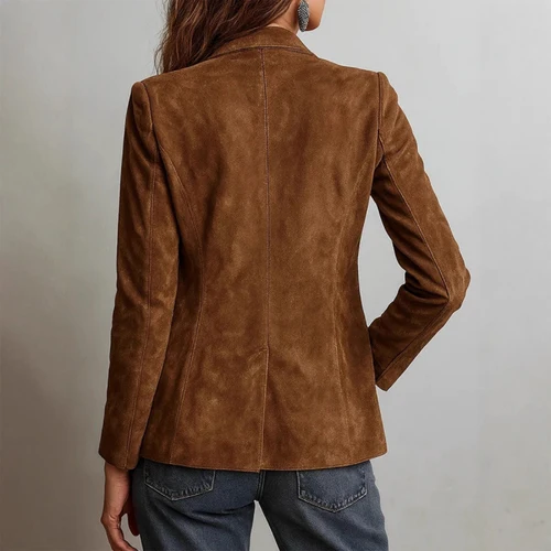 Imagen 2 del producto Blazer de un solo pecho de gamuza Retro para mujer, chaqueta de moda de primavera y otoño, chaquetas de gamuza informales y versátiles, prendas de vestir exteriores para mujer