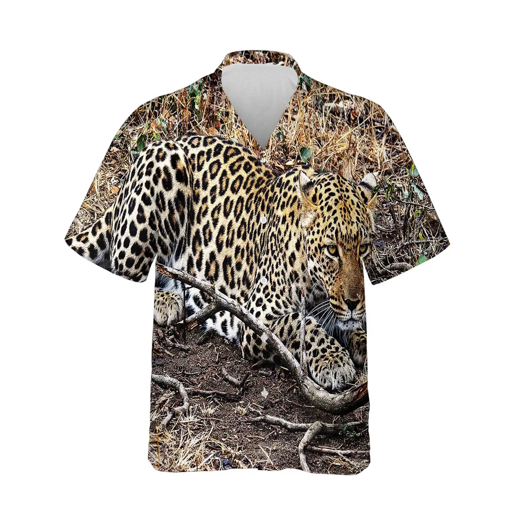 Jumeast 3D Summer Men Shirt Cheetah Animal Picture Mens Hawaiian Shirt Short Sleeve Fashion Oversized Streetwear Casual Blouses