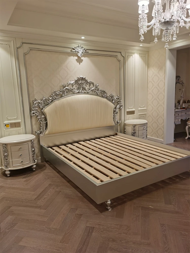 French light luxury European double bed French solid wood carved bed 1.8 meters cloth luxury wedding bed master bedroom