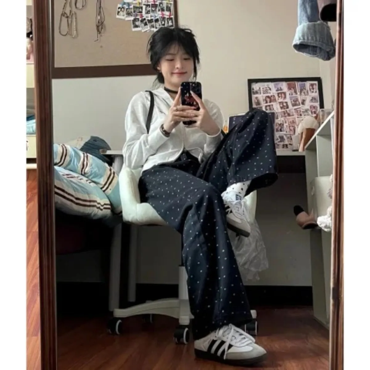 

Wave Point Wide Leg Pants for Women Spring and Autumn 2025 New High Waist Loose Thin Straight Leg Pants Casual Sports Pants
