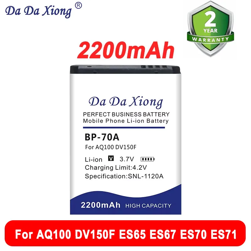 New 2200mAh BP70A BP-70A Bateria For SAMSUNG AQ100 DV150F ES65 ES67 ES70 ES71 ES73 ES74 ES75 ES80 MV800 ES90