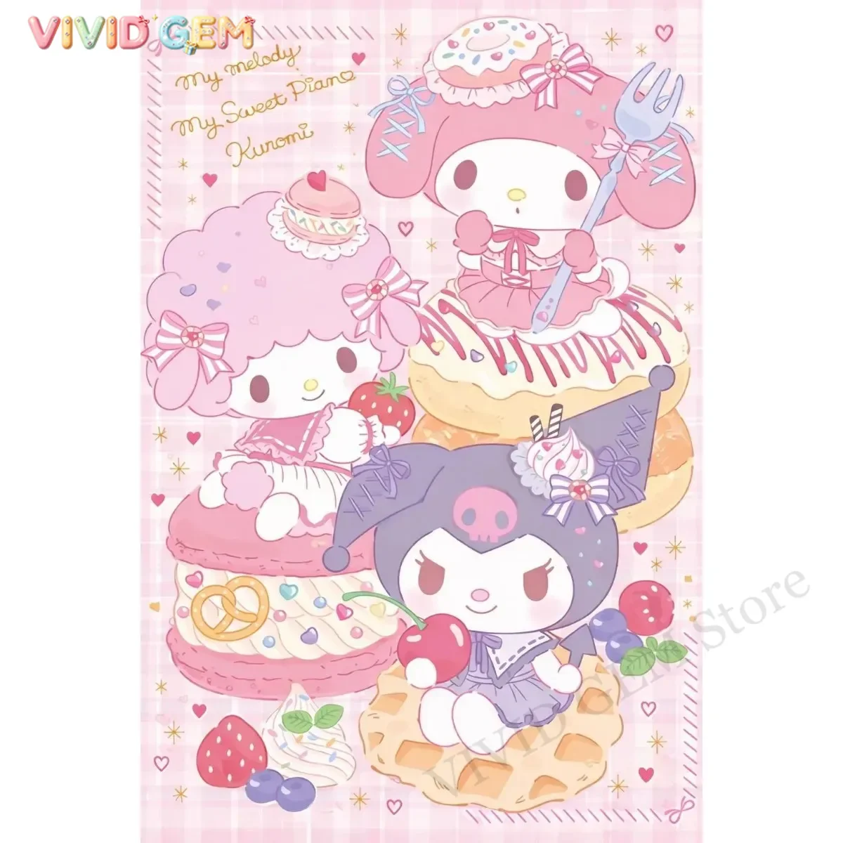 Sanrio My Melody Kuromi My Sweet Piano Sweet Dessert Themed Diamond Painting HelloKitty DIY Home Art Decor Handmade Gifts