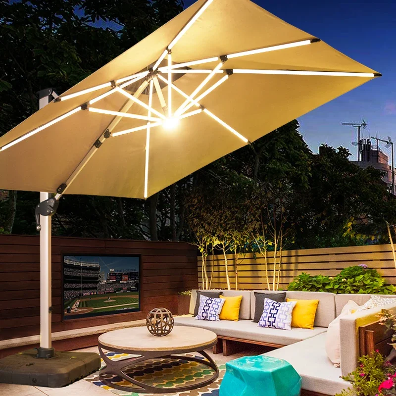 high-quality Luxury 2024 Sunshade Yuanmao Courtyard , Solar with Led Light Band, Outdoor Large Umbrella