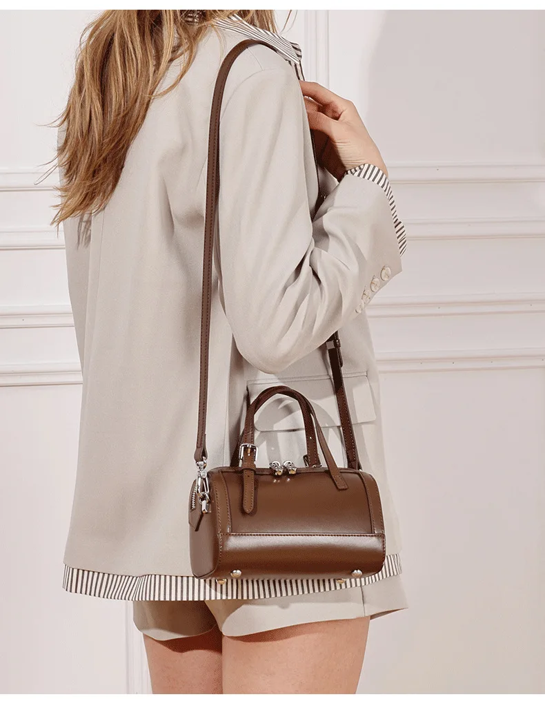 Zency Genuine Leather Small Top-handle Bag For Women Vintage Boston Bag Shoulder Handbag Crossbody Large Capacity Satchel Bolsa