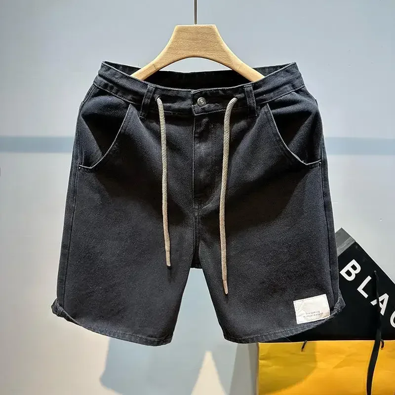 Man Denim Shorts Graphic Drawstring Black Short Jeans Pants for Men Popular Korean Fashion Emo Retro Cowboy Xxxl Summer Original