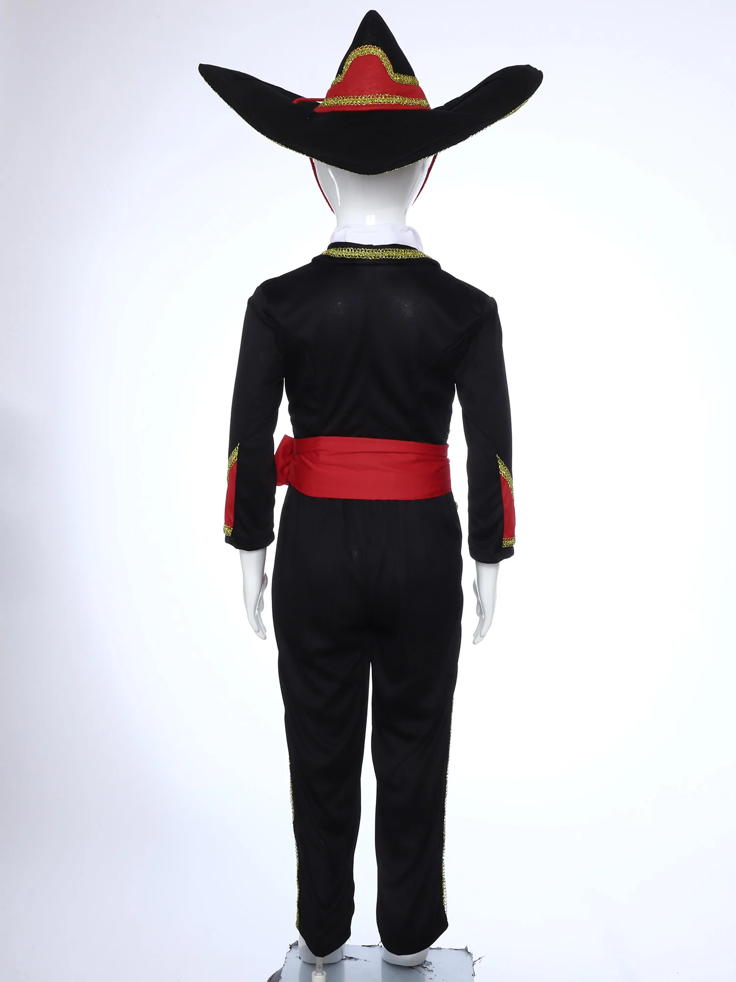 زي مارياتشي المكسيكي للأولاد لحفلات الهالوين والرقص الشعبي المكسيكي بأكمام طويلة وسترة ذهبية مع قبعة بحزام وسراويل #4