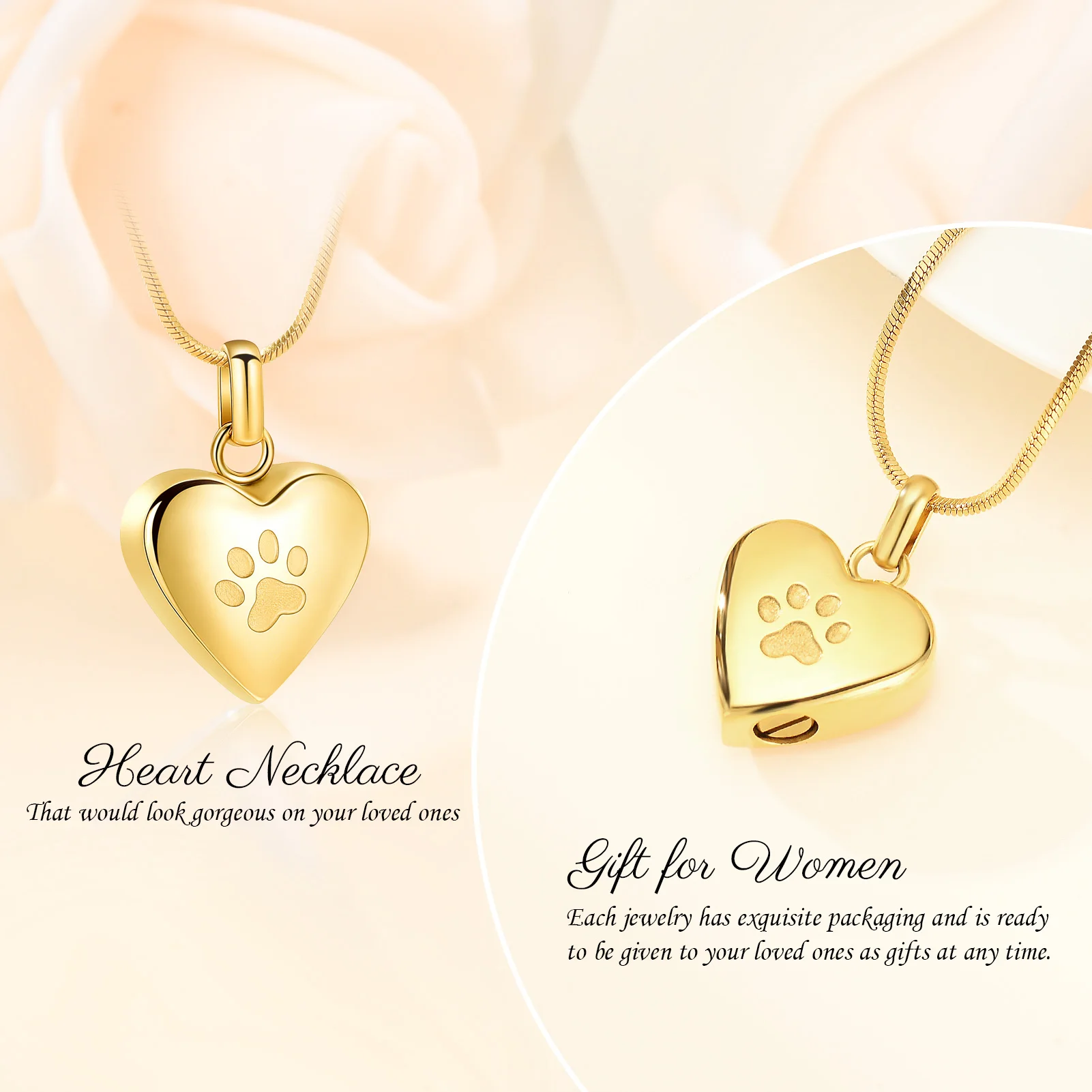 IJD8455 Dog Paw On My Heart Stainless Steel Cremation Jewelry Pendant For Ashes Loss Of Pet Keepsake Memorial Urn Necklace