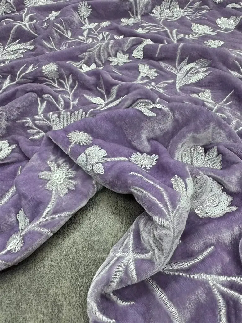 Gaoding New Purple Bottom Silk Velvet Machine Embroidery Fabric National Style Top New Chinese Style Coat Vest Fabric