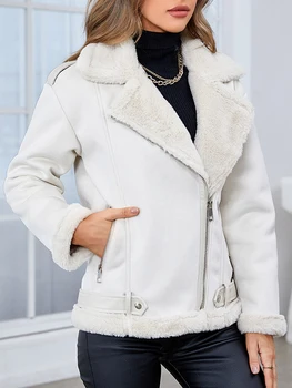 Ailegogo 여성용 느슨한 따뜻한 인조 양털 코트, 부드러운 모피 코트, 여성 지퍼, 두꺼운 재킷, 외투, 가을, 겨울