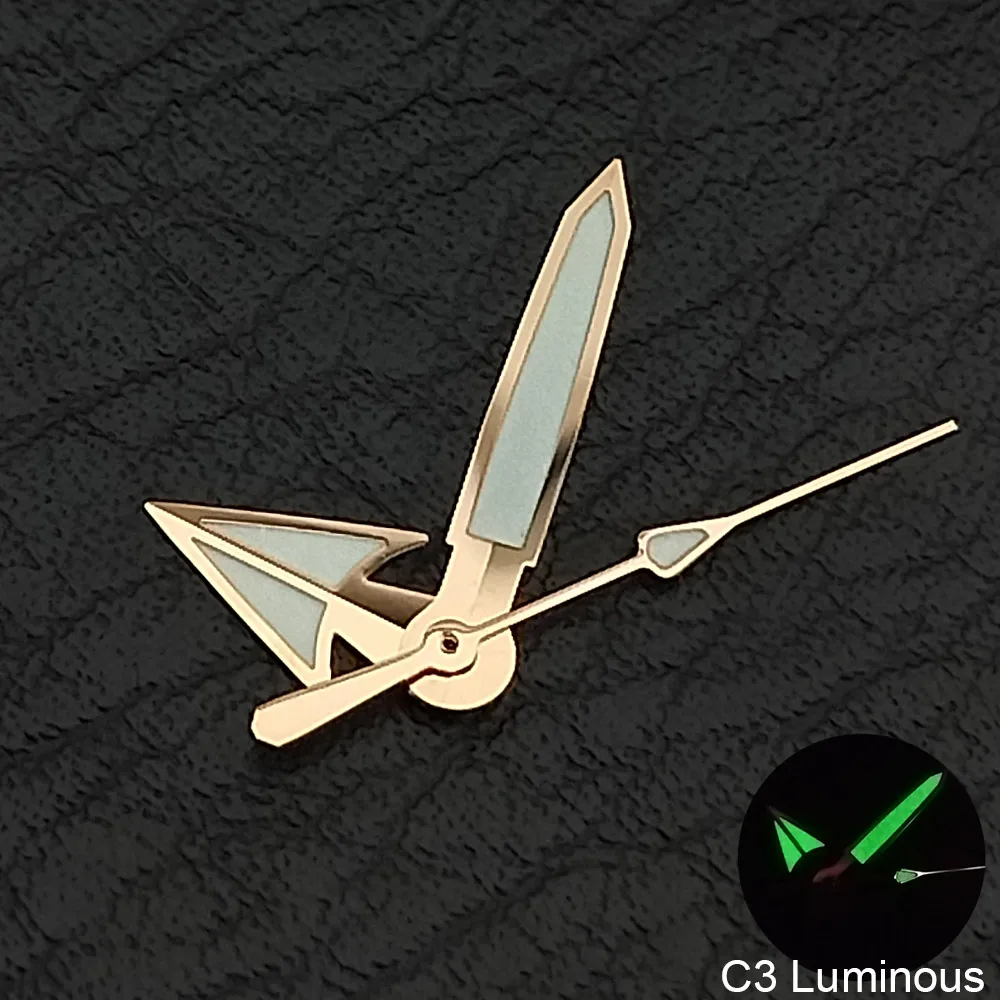 12,5 mm Modifizierte Silber-Gold-Uhrzeiger C3 Grün Leuchtende Nadel Uhrenzubehör für NH-35/NH36/4R/7S Automatikwerk – Detail 5