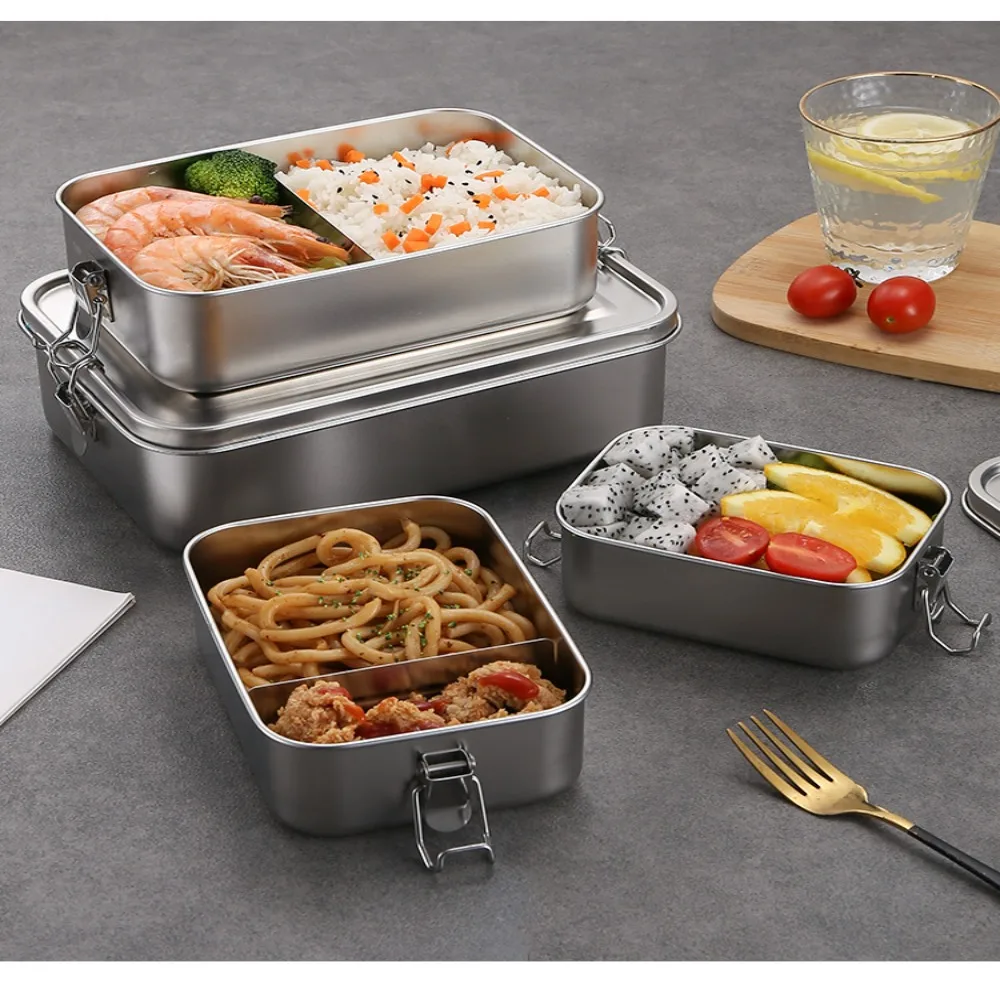 Stainless Steel Square Lunch Box Sealed Insulation Bento Box Student Lunch Box Canteen Large Capacity Compartment Lunch Box