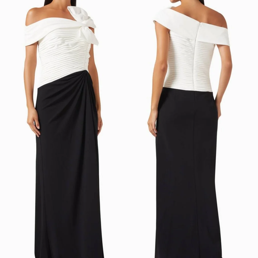 

Customized Modern Style Casual Chiffon Ruched Bow Draped Straight Off-the-shoulder Long Dresses Bespoke Occasion Dresses Elegant