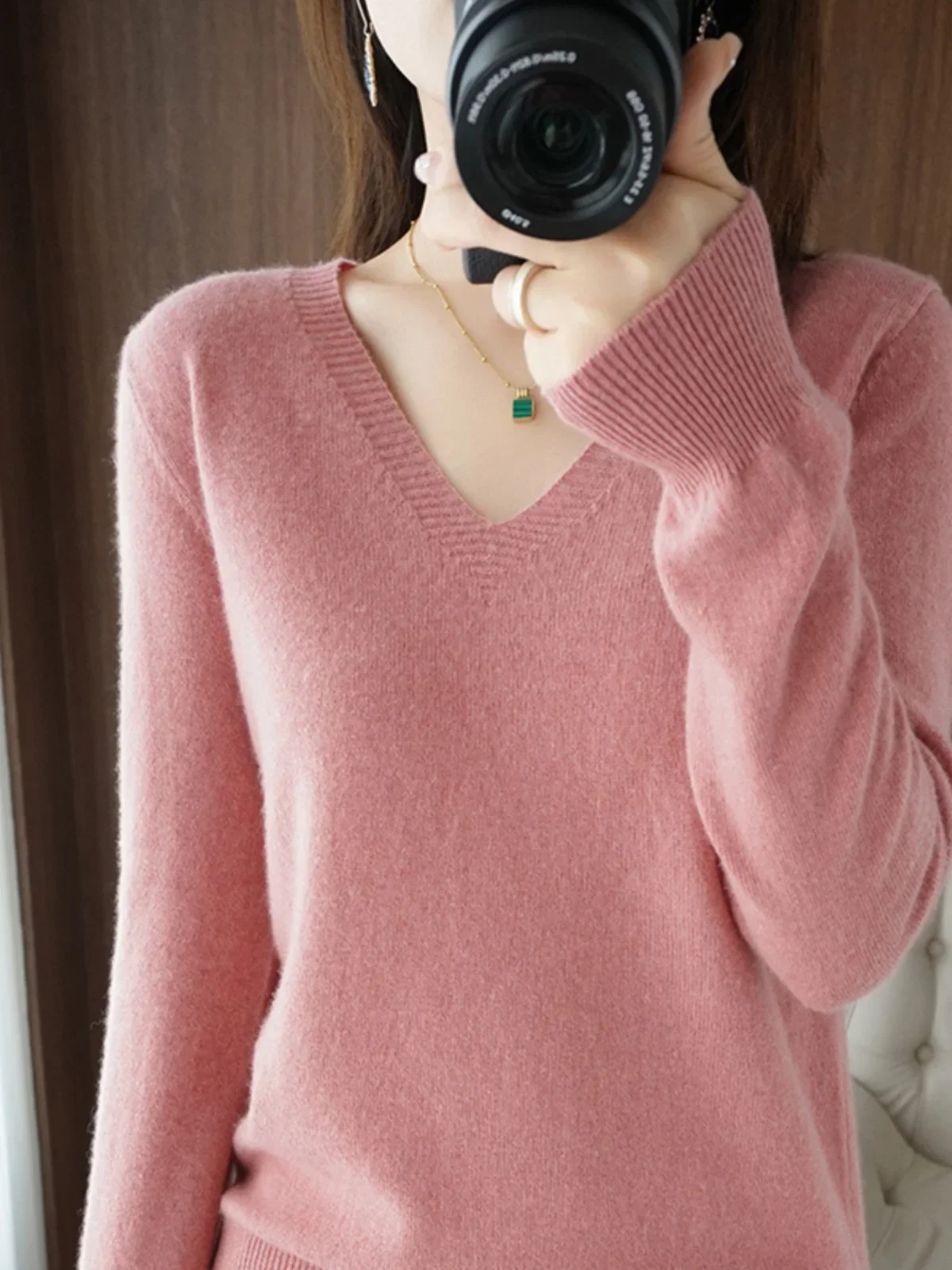 Women Sweater 2024 Spring Autumn Warm Winter Slim Fit Bottoming Shirt V-neck Korean Knitted Tops Casual High Strecth Jumpers